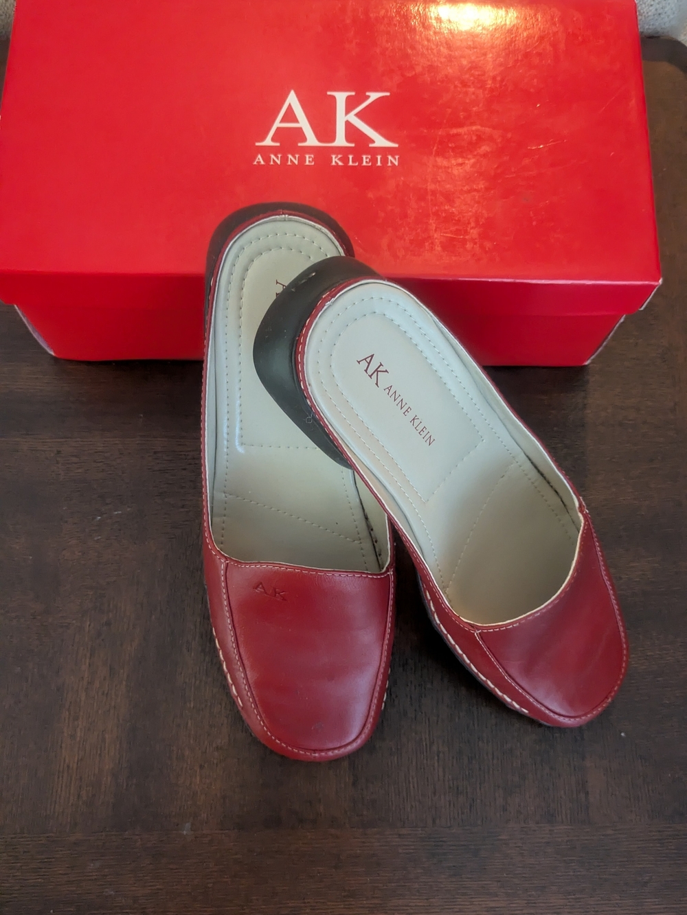 Anne Klein Red Leather Slip-On Flats